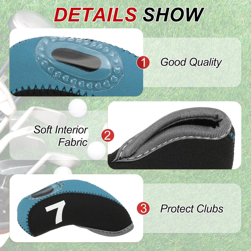 Laad afbeelding in Galerijviewer, Golfclub beschermhoezen 10 stuks zwart neopreen – genummerde ijzerhoezen – golf headcovers voor golfset en golftas
