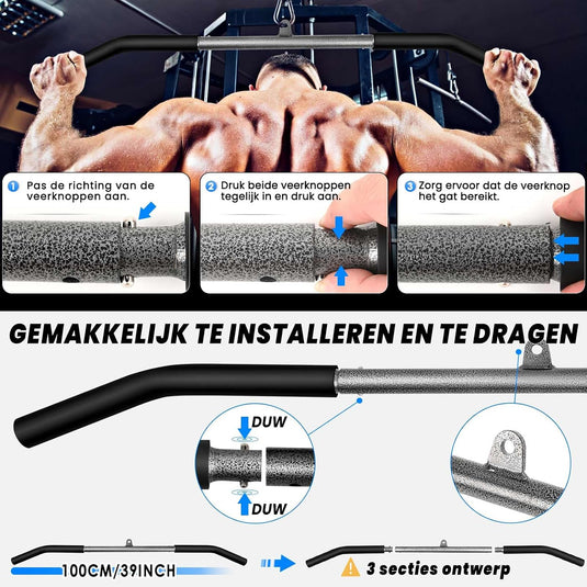 System linek do ćwiczeń z drążkiem o długości 100 cm i bloczkiem do treningu siłowego w domu – trening mięśni pleców – akcesoria do wyciągu