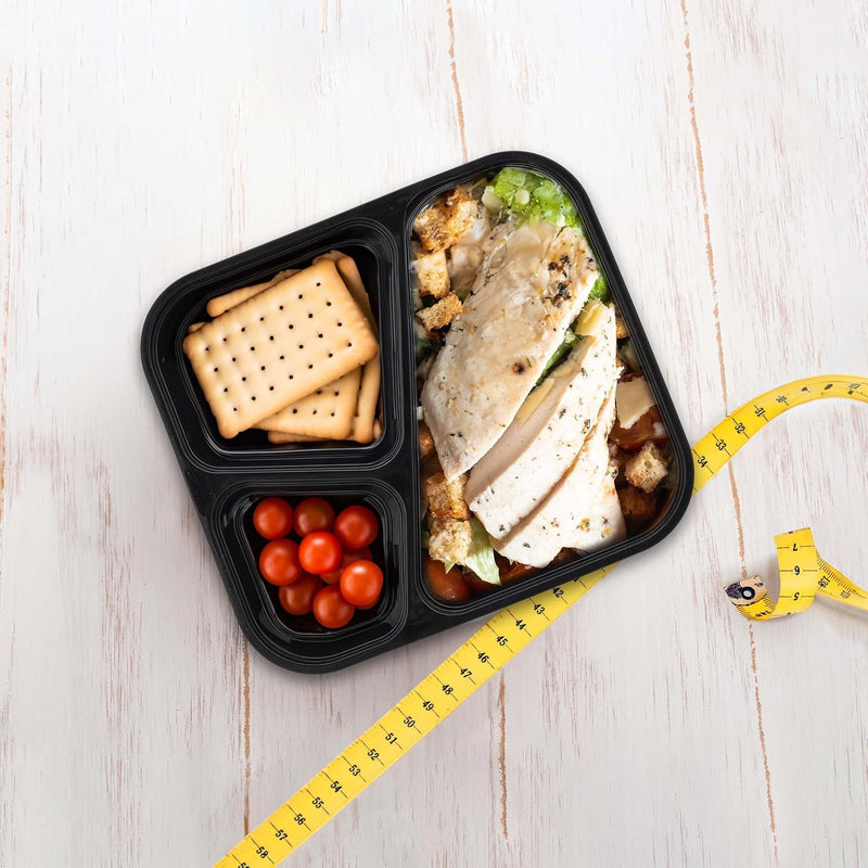 Laad afbeelding in Galerijviewer, Meal prep bakjes set van 24 met 3 vakken zwart
