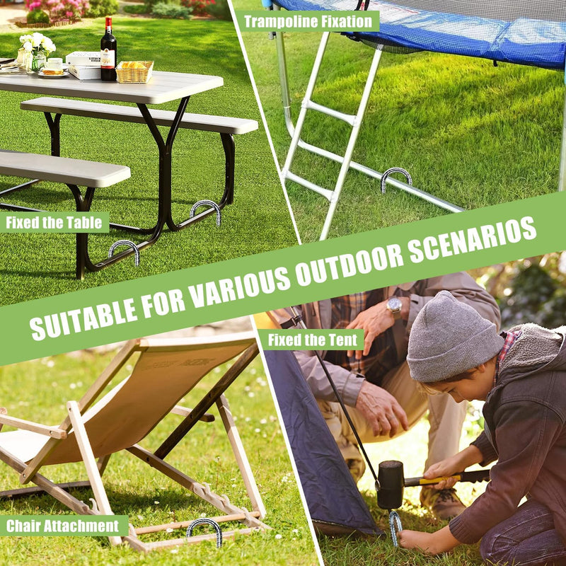 Laad afbeelding in Galerijviewer, Grondankers 8 stuks 30 cm met J-haak van verzinkt staal – trampoline haringen – stormankers
