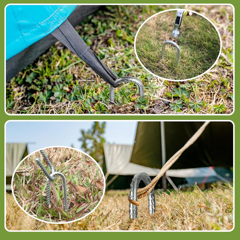 Load image into Gallery viewer, Grondpennen 6 stuks 30 cm van verzinkt staal met J-haak – trampoline ankers – grondankers
