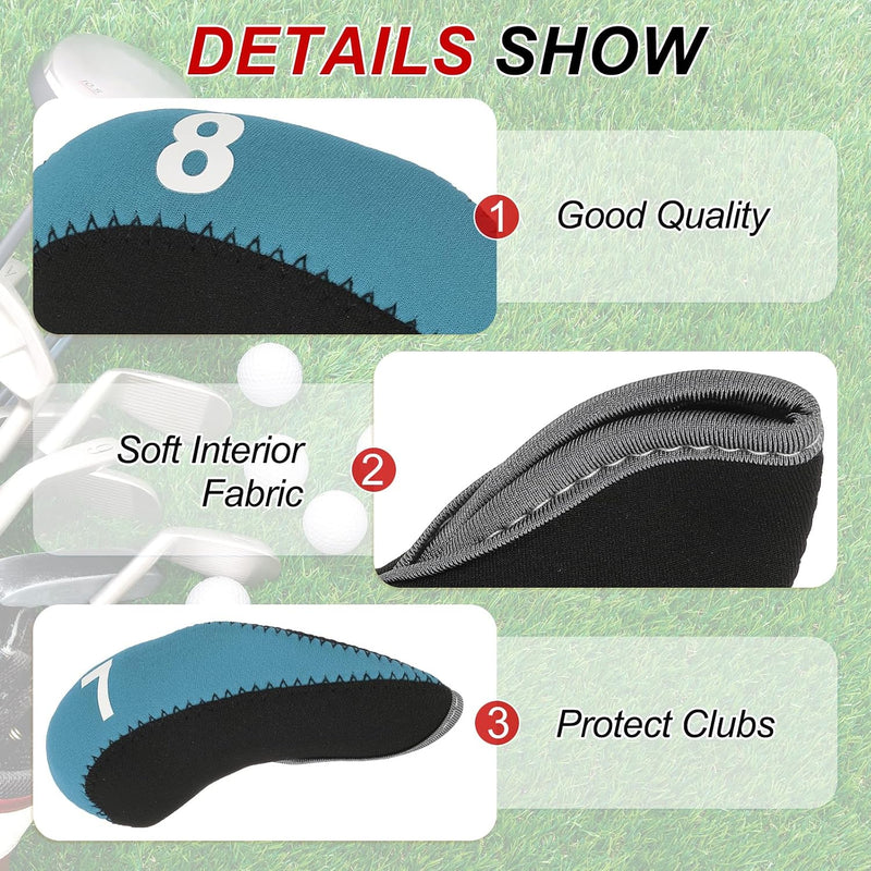 Laad afbeelding in Galerijviewer, Golfclub ijzerhoezen 10 stuks van neopreen lichtblauw – genummerde headcovers – golf accessoires
