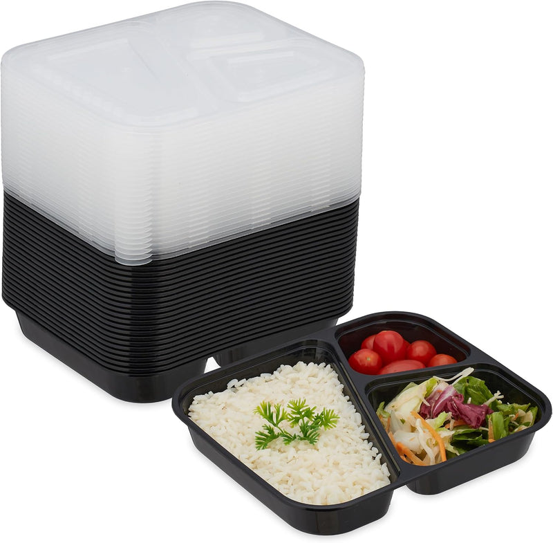 Laad afbeelding in Galerijviewer, Meal prep bakjes set van 24 met 3 vakken zwart
