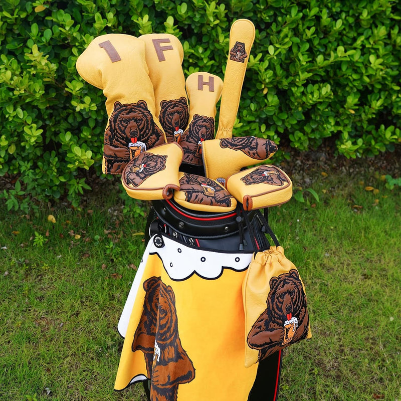 Load image into Gallery viewer, Golfclub beschermhoes met bierdrinkende beer borduurwerk voor drivers tot 460cc – driver headcover – golfartikelen
