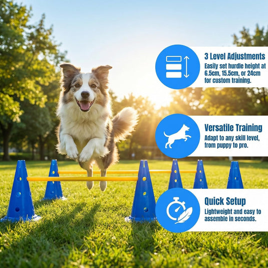Agility hindernisset met 10 kegels en 5 verstelbare stangen oranje – hondentraining – sporthorden