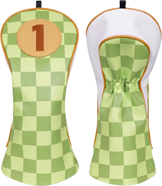 Golfclub beschermhoezen 4 stuks met dambordpatroon van kunstleer voor driver fairway en hybrid – golfcovers – clubhoezen