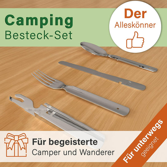Campingbestek set 4-delig roestvrij staal zilver