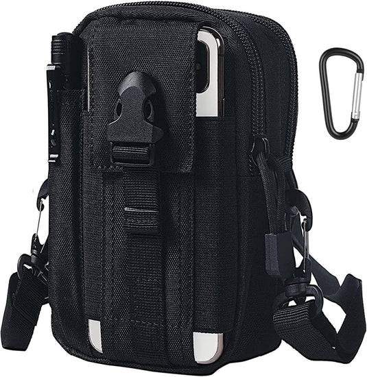 flintronic Tactische Heuptassen, Molle EDC Pouch, Outdoor Heuptas+Haak, Utility Gadget Riemtas met Mobiele Telefoon Holster voor Sport, Wandelen, Kamperen, Reizen-Zwart