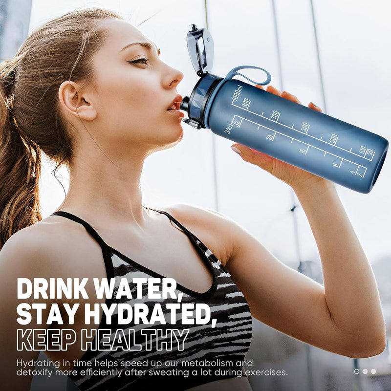 Chargez l'image dans la visionneuse de la galerie, Drinkfles 1 liter BPA-vrij met antislip grip en lekvrije sluiting – waterfles – sportfles
