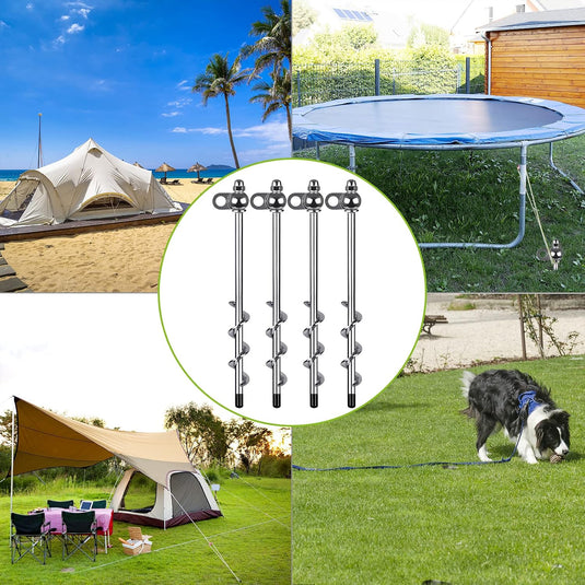 Grondankers 4 stuks 30 cm heavy duty met booradapter – trampoline ankers – stormankers