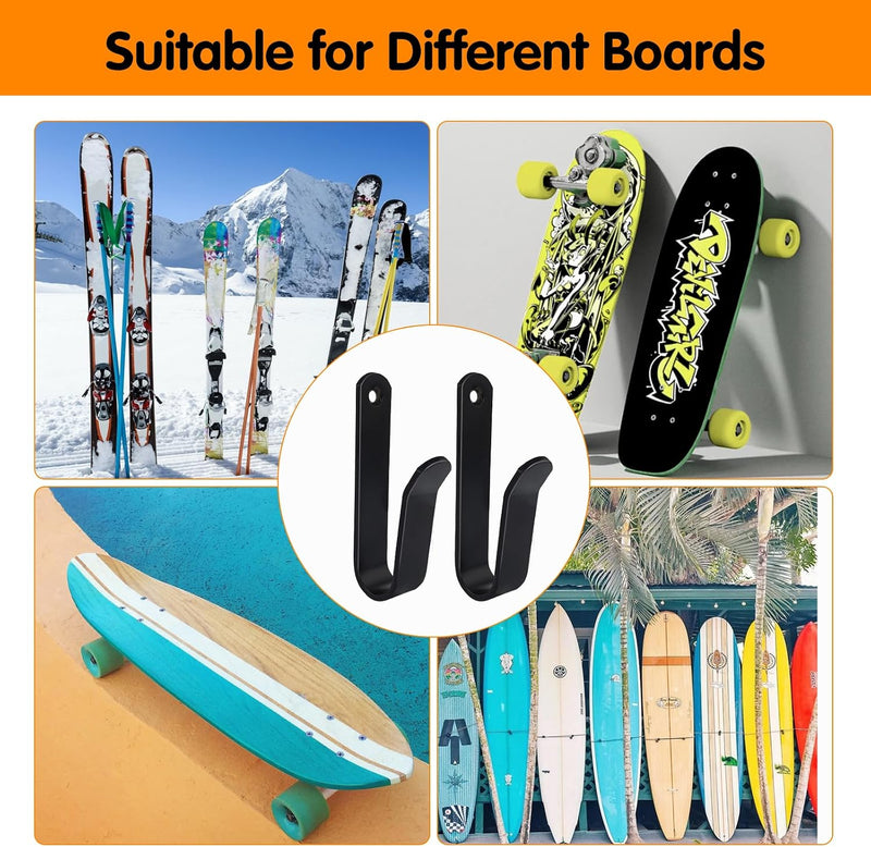 Chargez l'image dans la visionneuse de la galerie, Board wandhouders 4 stuks van metaal zwart – horizontale skateboard snowboard longboard houders

