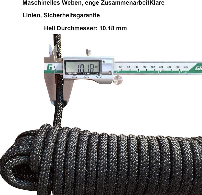 Laden Sie das Bild in Galerie -Viewer, Statisch outdoor touw 40 m x 10 mm – met 2 stalen haken – gevlochten touw voor camping, wandelen, vissen en slepen – zwart
