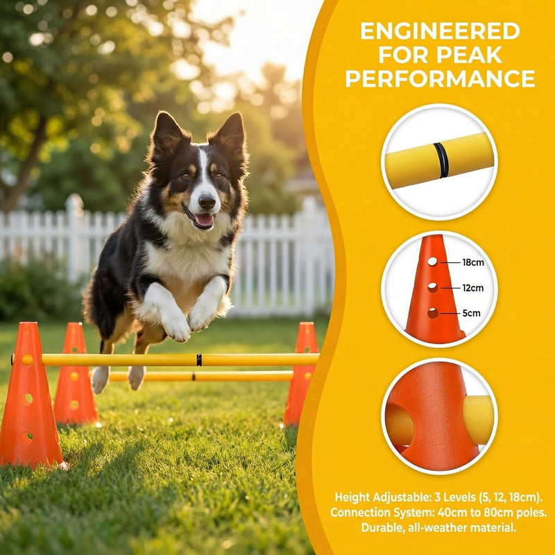 Chargez l'image dans la visionneuse de la galerie, Agility hindernisset met 10 kegels en 5 verstelbare stangen oranje – hondentraining – sporthorden
