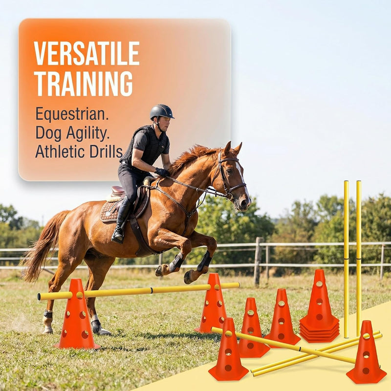 Chargez l'image dans la visionneuse de la galerie, Agility hindernisset met 10 kegels en 5 verstelbare stangen oranje – hondentraining – sporthorden
