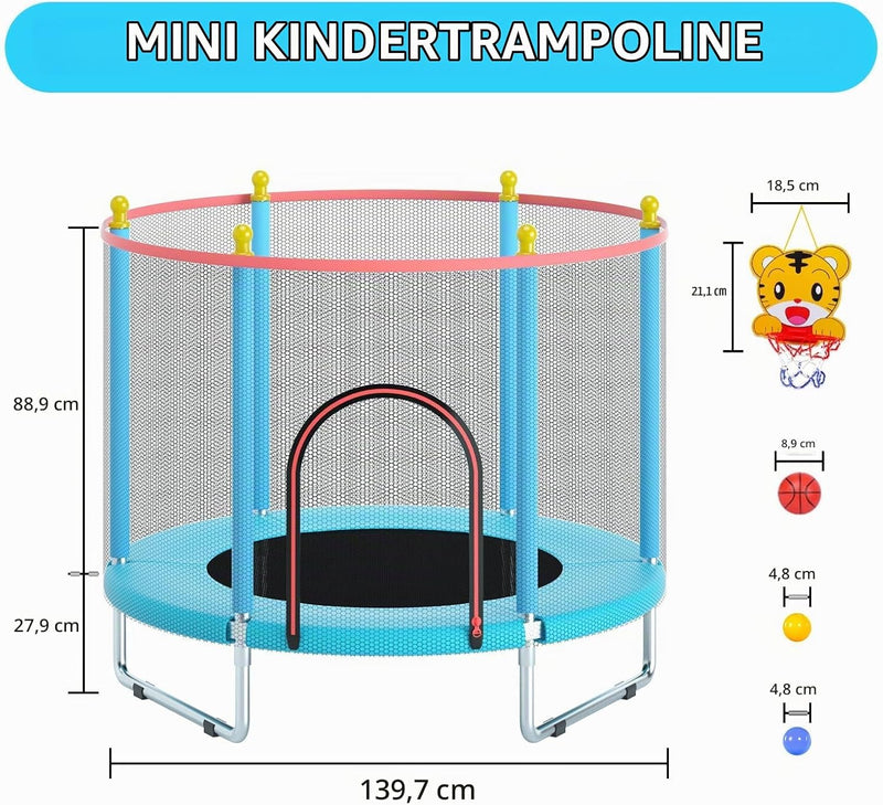 Chargez l'image dans la visionneuse de la galerie, Kindertrampoline 150 cm met veiligheidsnet en basketbalmand tot 200 kg – trampoline – indoor outdoor
