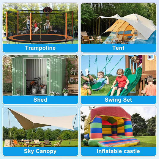 Grondankers 6 stuks 47 cm heavy duty met vaste ring – trampoline ankers – stormankers