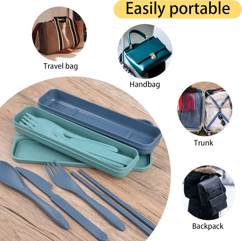 Laden Sie das Bild in Galerie -Viewer, Reisbestek set van 2 met etui blauw en groen
