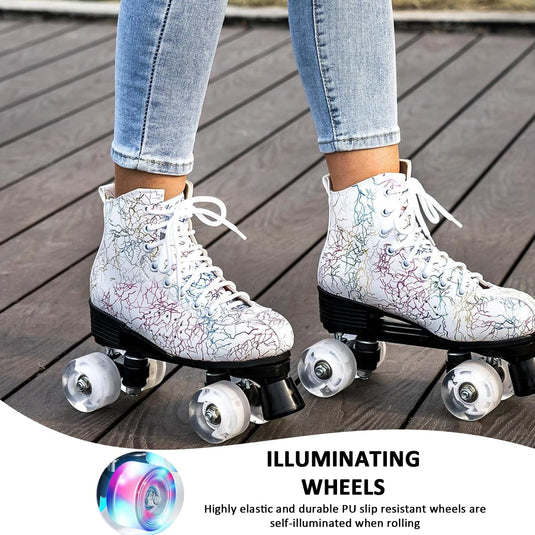 ERNAN Rolschaatsen met 4 wielen, parallelle skates met lichtgevende wielen, klassieke high-top, rolschaatsen voor volwassenen, meisjes, kinderen, beginners, maat 37-43