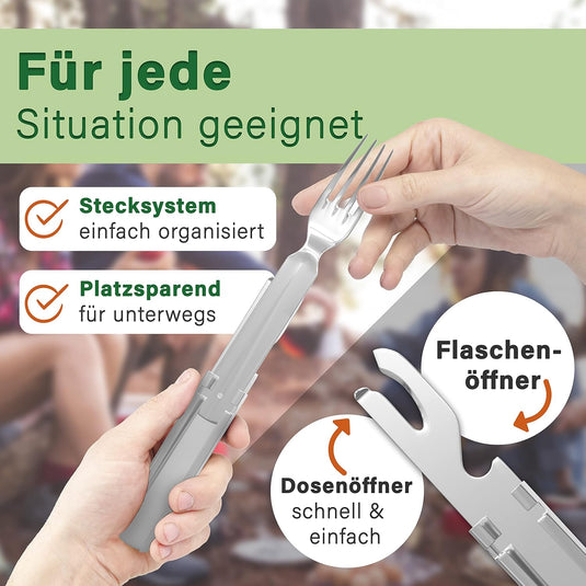 Campingbestek set 4-delig roestvrij staal zilver
