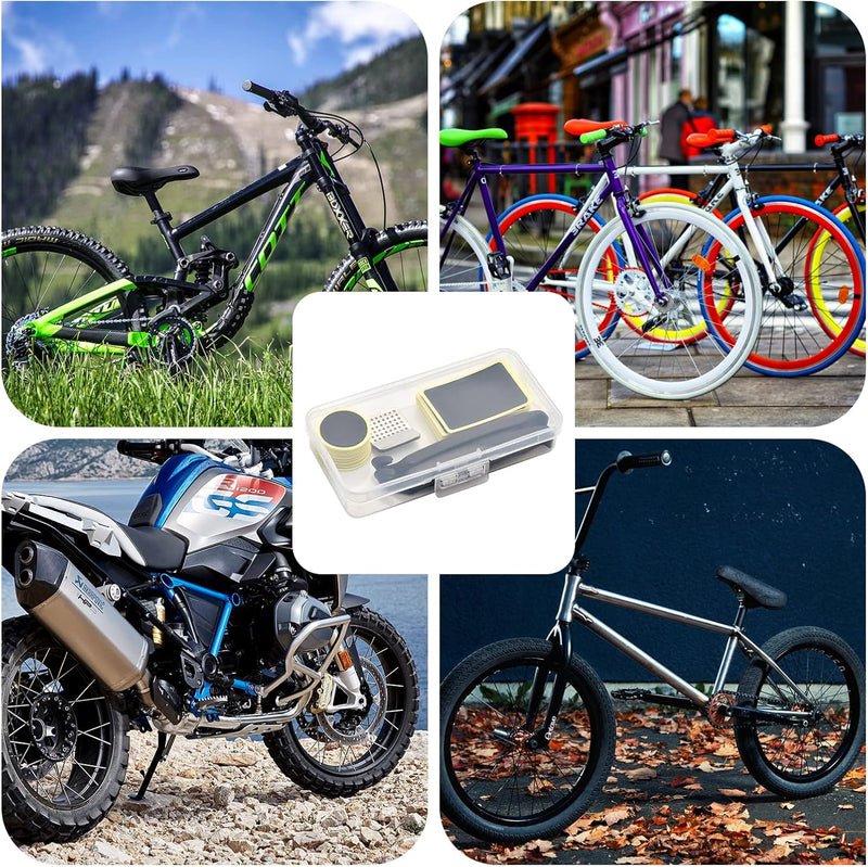 Załaduj obraz w przeglądarce galerii, 18-elementowy zestaw naprawczy do dętek rowerowych z samoprzylepnymi łatkami i metalowymi łyżkami do opon – naprawa opon – awaria roweru
