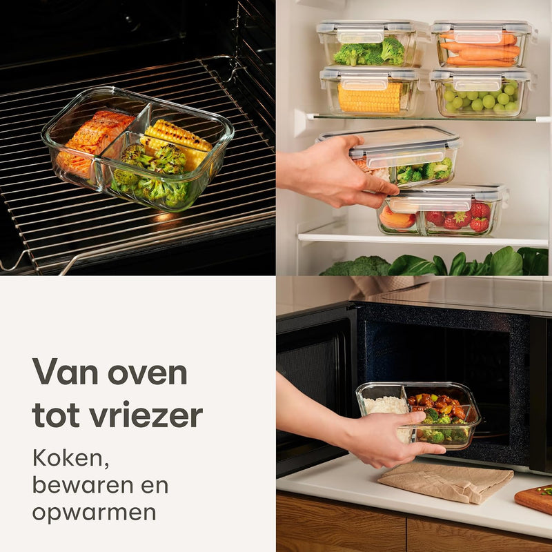 Chargez l'image dans la visionneuse de la galerie, Glazen meal prep bakjes set van 2 met 3 vakken
