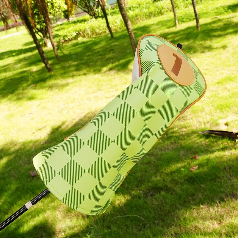 Laad afbeelding in Galerijviewer, Golfclub beschermhoezen 4 stuks met dambordpatroon van kunstleer voor driver fairway en hybrid – golfcovers – clubhoezen
