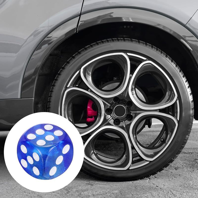 Load image into Gallery viewer, Ventieldoppen 4 stuks dobbelsteen design 14 x 14 mm blauw – kunststof bandendoppen – fiets auto accessoires
