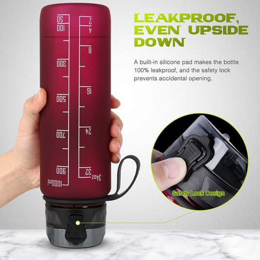 Drinkfles 1 liter BPA-vrij met antislip grip en lekvrije sluiting – waterfles – sportfles