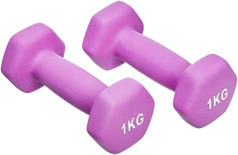 Load image into Gallery viewer, Amazon Basics Neopren Hanteln Gewichte, Hantelset, 2er-Set, 1–5kg, Sechseckig, für Krafttraining und Fitnesskurse
