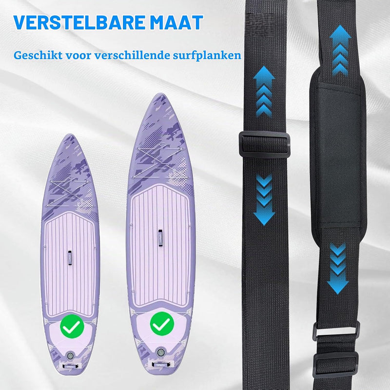 Laden Sie das Bild in Galerie -Viewer, Verstelbare draagriem voor surfplank SUP kajak en longboard – gevoerde schouderriem – zwart
