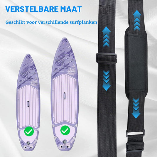 Verstelbare draagriem voor surfplank SUP kajak en longboard – gevoerde schouderriem – zwart