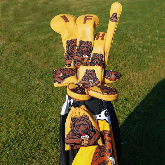 Golf putter beschermhoes met bierdrinkende beer borduurwerk voor DF3 hamerputters – mallet headcover – putterbescherming