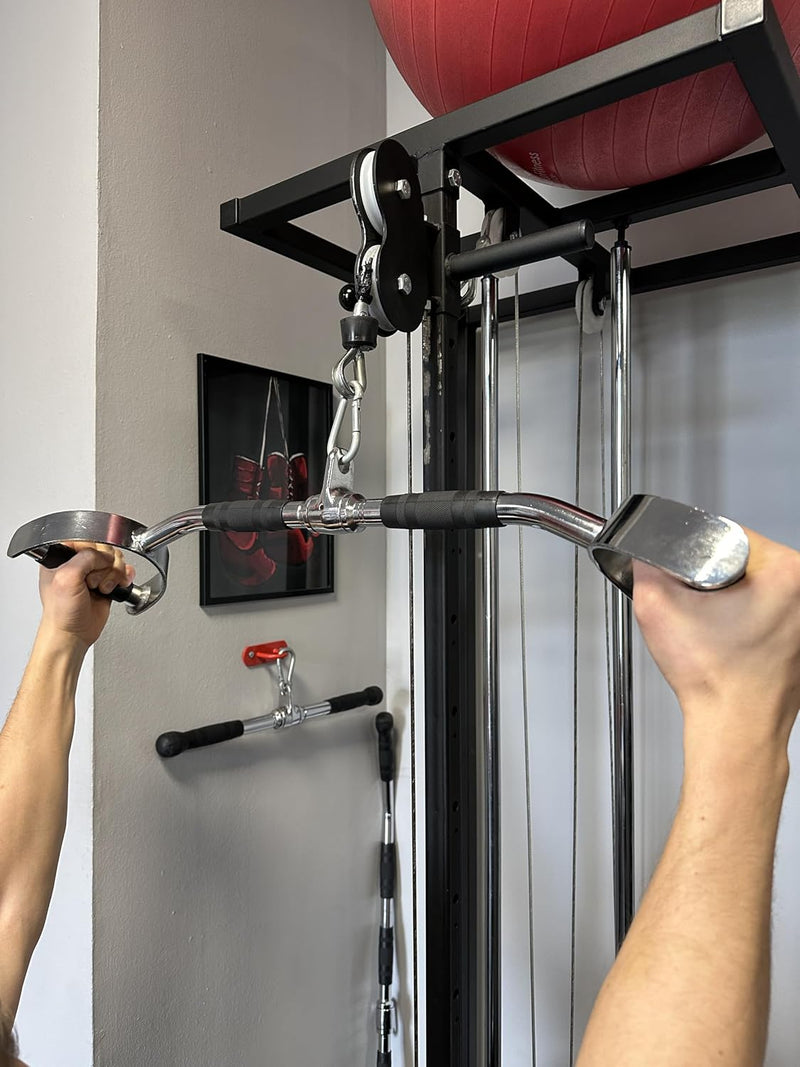 Laad afbeelding in Galerijviewer, Lat pulldown stang 72 cm met meerdere rubberen handgrepen – kabelstang – roeigreep
