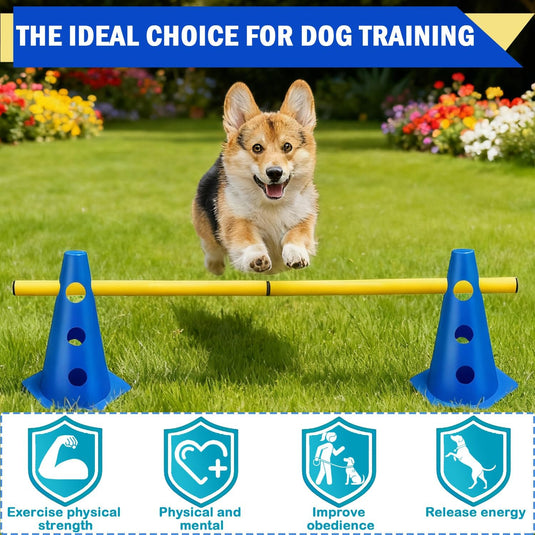 Agility hindernisset met 10 kegels en 5 verstelbare stangen oranje – hondentraining – sporthorden