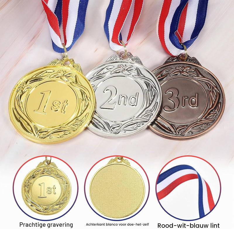 Carica immagine in Galleria Viewer, Medaglie d'oro 3 pezzi 6,5 cm per il 1º posto con nastro da collo – medaglie sportive – premi e trofei
