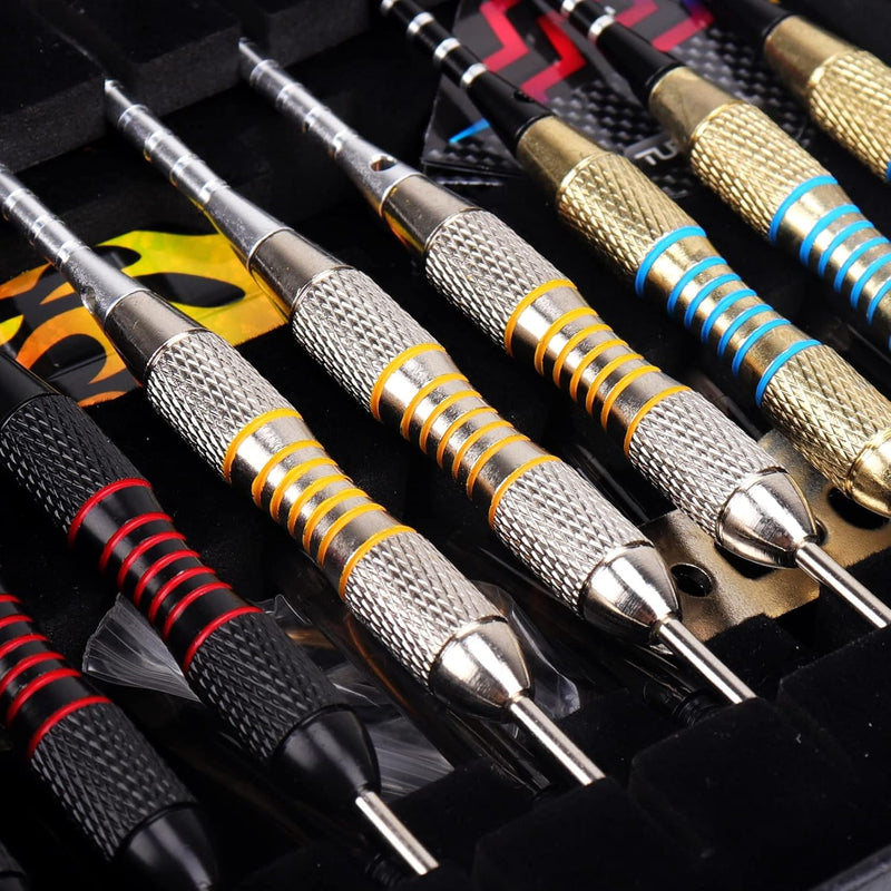 Load image into Gallery viewer, Turnart Darts Metal Tip Set Steel Tip Darts Darts Set Metal Tip Darts Set Professional Metal Darts 9 Pcs 24 Gram 20 O-Rings Aluminum Shafts 27 Extra Flights Darts Tool Exquisite Packaging (Gold)

