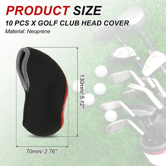Golfclub beschermhoezen 10 stuks zwart neopreen – genummerde ijzerhoezen – golf headcovers voor golfset en golftas