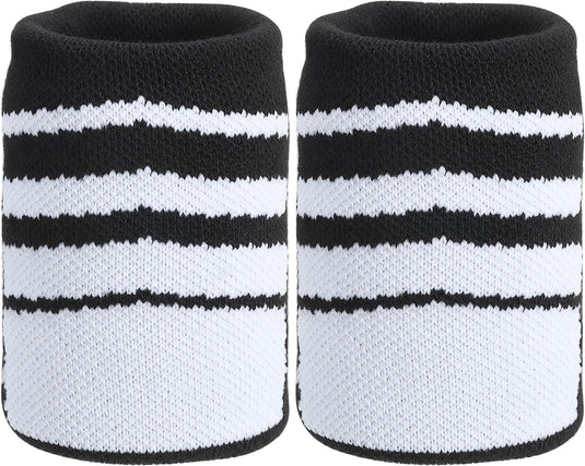 Sport polszweetbanden 2 stuks 9 x 8 cm zwart-wit – absorberende polsbandjes – fitness accessoires