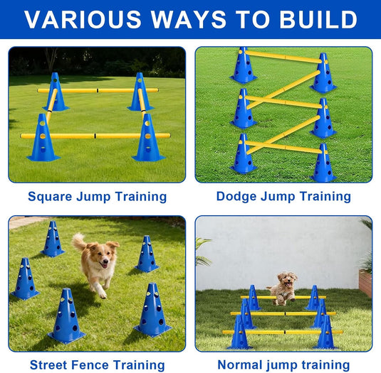 Agility hindernisset met 10 kegels en 5 verstelbare stangen – hondentraining – behendigheidsset