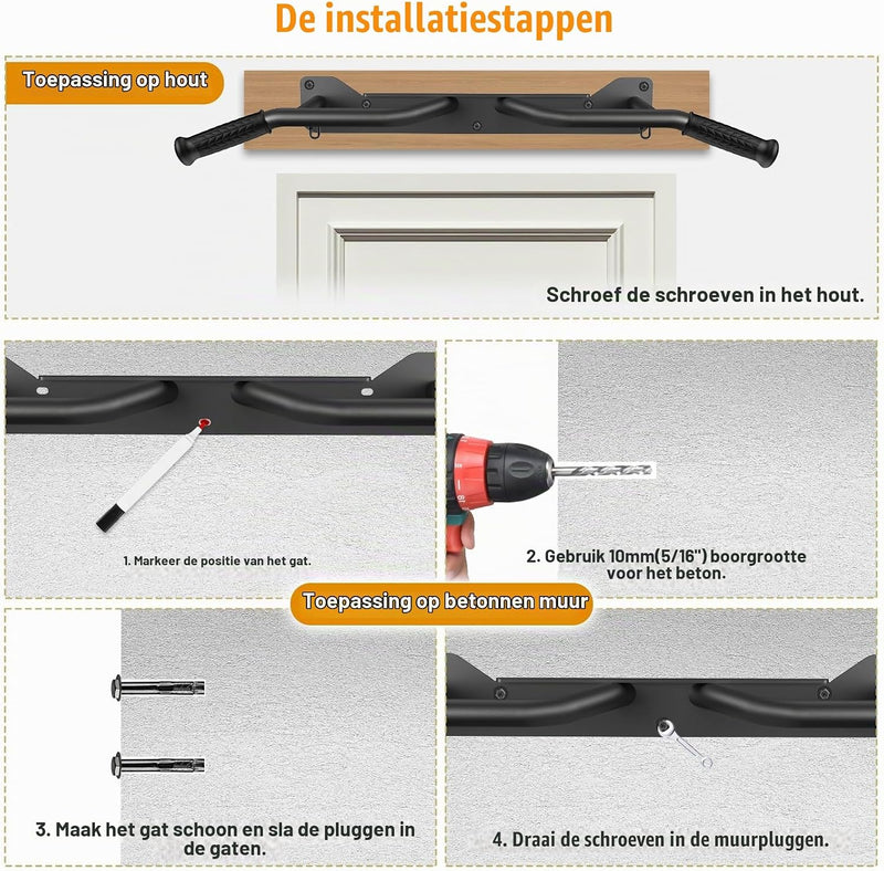 Chargez l'image dans la visionneuse de la galerie, Wandgemonteerde optrekstang met meerdere gripposities tot 272 kg – pull-up bar – krachttraining
