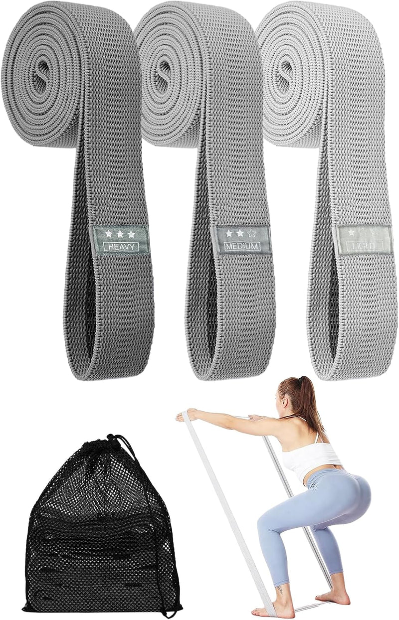 Load image into Gallery viewer, Lange fitnessbanden, stoffen fitnessbanden set van 3, weerstandsbanden met oefeninstructies en draagtas, antislip weerstandsbanden voor full-body workouts, yoga, pilates, krachttraining, fitness
