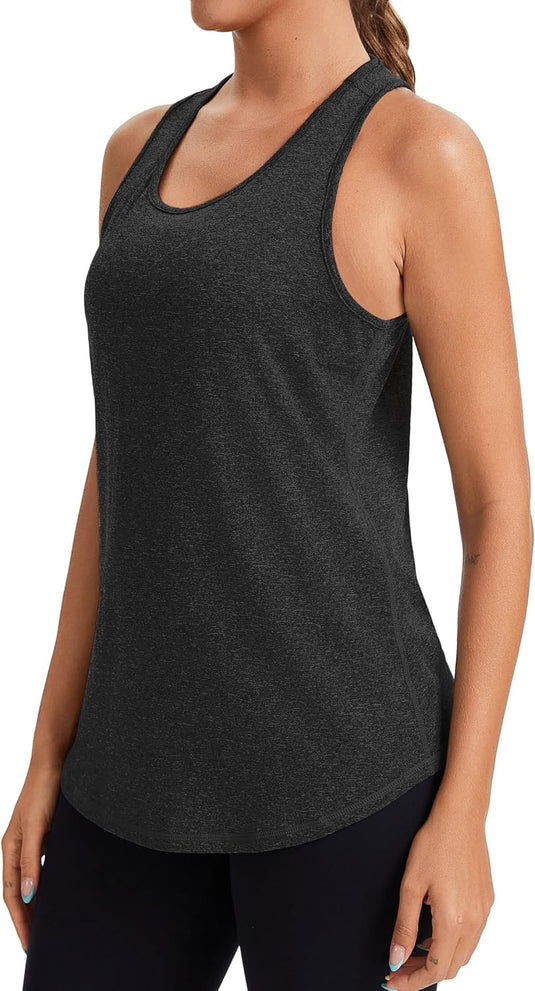 Dames sporttop mouwloos sneldrogend met open rug – fitness top – yoga shirt