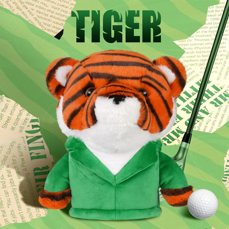 Laden Sie das Bild in Galerie -Viewer, Plüsch-Golfclubhülle mit Tiger in grüner Jacke für Driver bis 460cc – Tier-Headcover – Golfgeschenk
