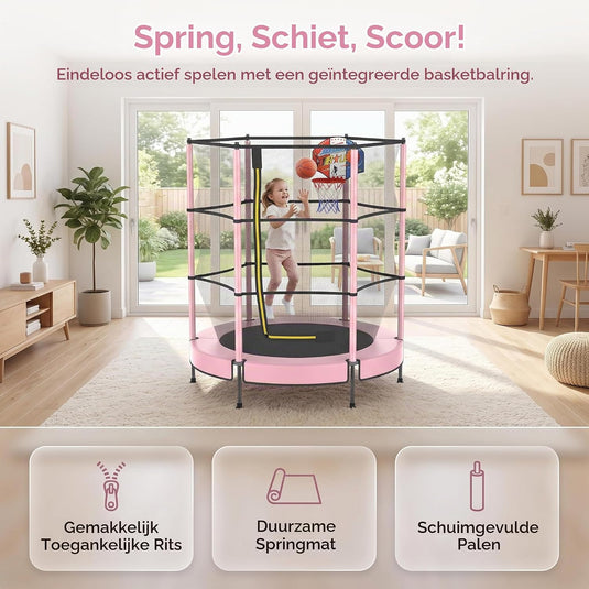 Kindertrampoline 145 cm met veiligheidsnet en verstelbare basketbalmand – trampoline – indoor outdoor