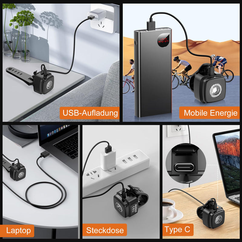 Load image into Gallery viewer, Antimi Fahrradleuchten-Set, StVZO-zugelassen Beleuchtungsset Led IPX5 Frontlicht + Rücklicht Fahrradlicht Set USB Typ C
