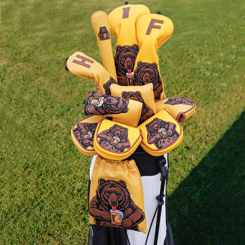 Load image into Gallery viewer, Golf putter beschermhoes met bierdrinkende beer borduurwerk voor DF3 hamerputters – mallet headcover – putterbescherming

