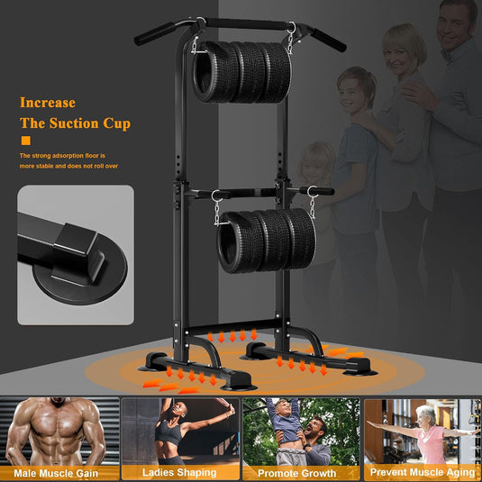 Adjustable power tower 165-210 cm with pull-up bar and dip station – power tower – fitness frame