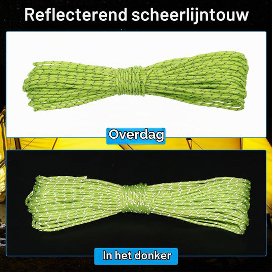 Reflecterend tentkoord 20 meter x 2 mm fluorescerend groen – scheerlijn – camping touw