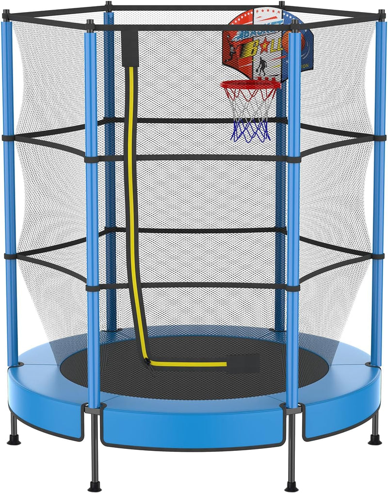 Laad afbeelding in Galerijviewer, Kindertrampoline 145 cm met veiligheidsnet en verstelbare basketbalmand – trampoline – indoor outdoor
