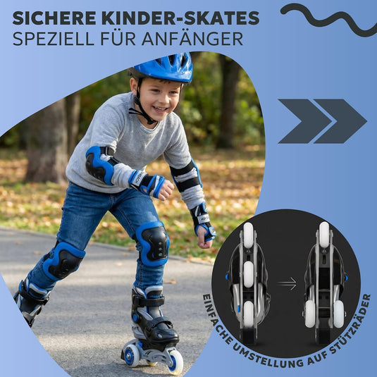 Inlineskates voor kinderen, met beschermers, verstelbaar, met led, blauw